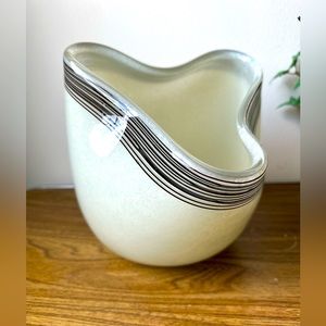 Vintage Opalescent Hand-Blown Glass Vase